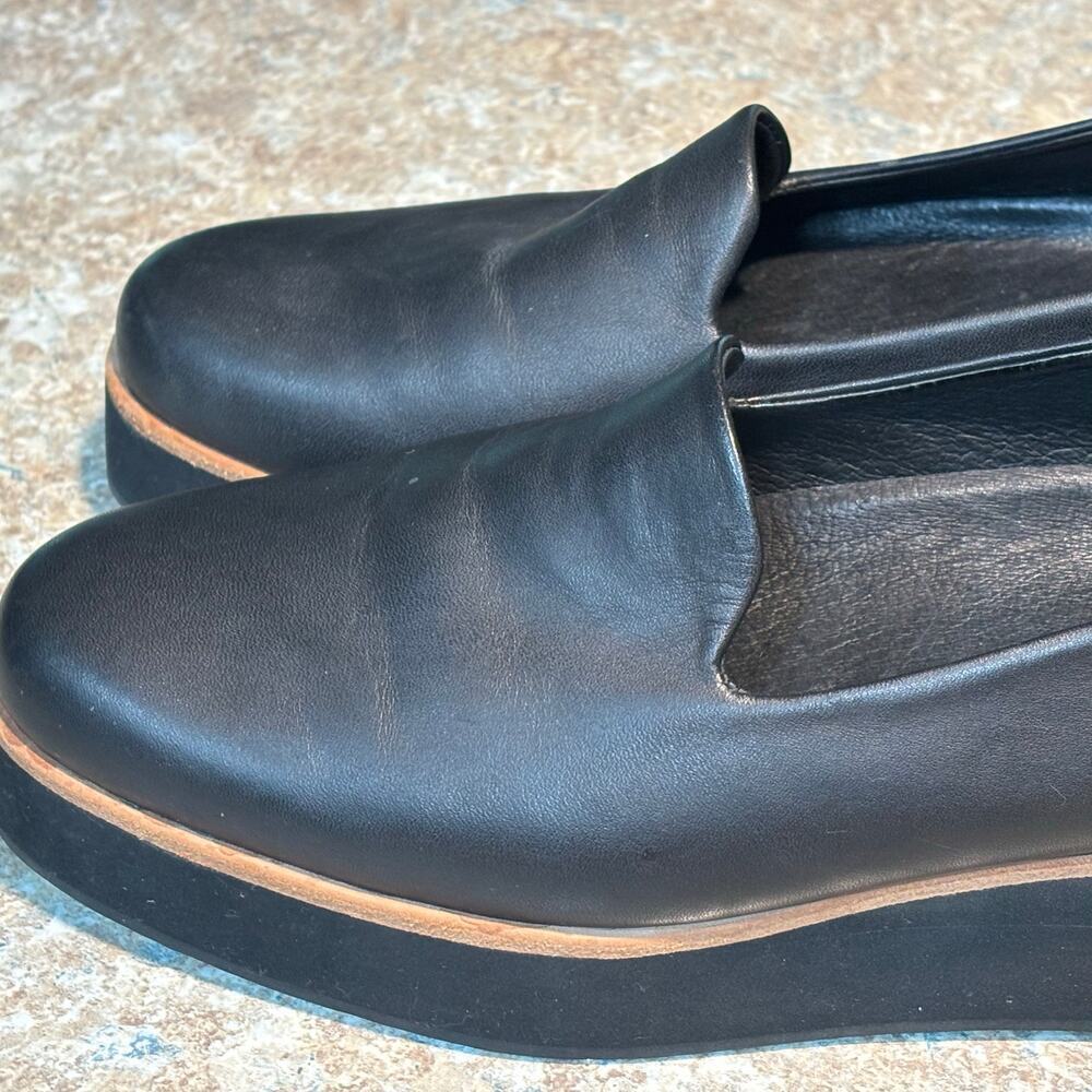 Gram Svarta Black Platform Flat Slip on Leather Loafers Shoes Size 7.5 - Picture 2 of 11